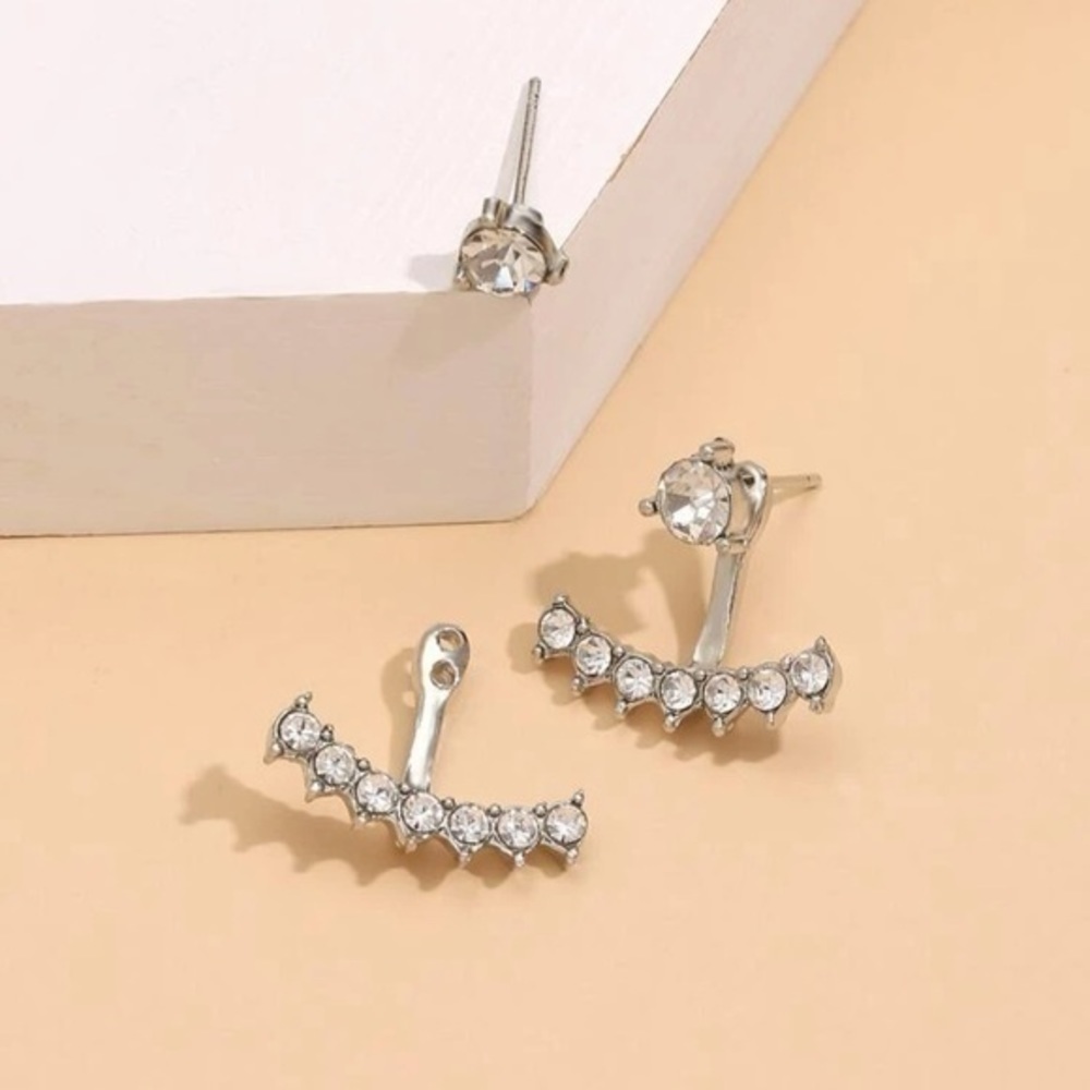 Silver Crystal Earring Jackets Set - Picture 2 of 2